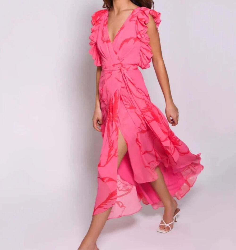 NWT Hutch Beck Chiffon Floral Wrap Maxi Dress Sz S